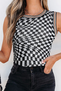 Cheetah Checkered Dual Print Reversible Round Neck Mesh Tank Top
