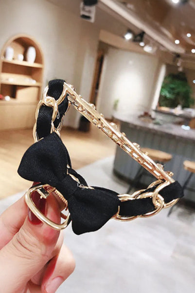 Black Ribbon Bow Detail Contrast Alloy Hair Claw Clip