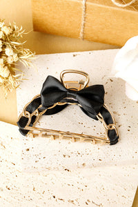 Black Ribbon Bow Detail Contrast Alloy Hair Claw Clip