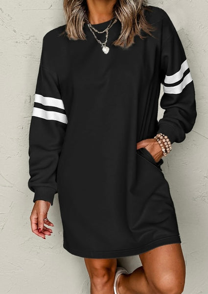 Varsity Contrast Banded Sleeve Shift Sweatshirt Dress