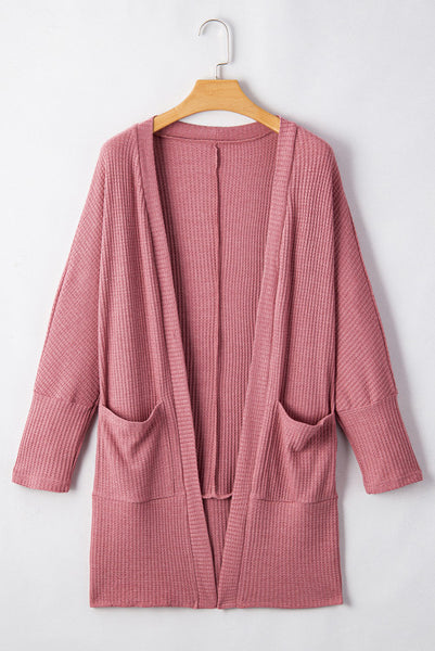 Waffle Knit Cardigan with Pocket