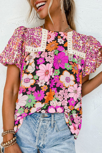 Bubble Sleeve Floral Print Blouse outlet