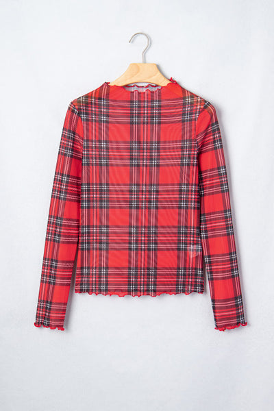 Plaid Round Neck Long Sleeve Pullover Top