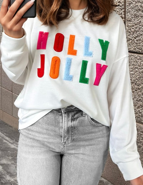 Chenille Holly Jolly Graphic Long Sleeve Top