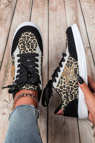 Color Block Glitter Star Patchwork Lace-up sneakers