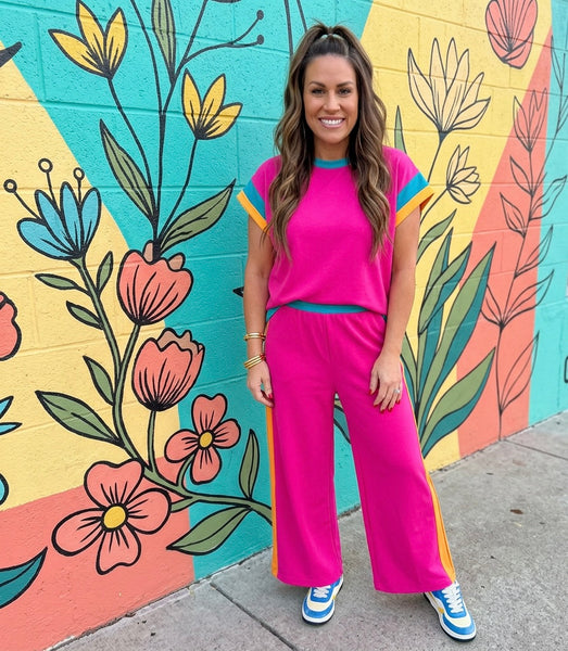 Color Block Detail Casual Two-piece Set