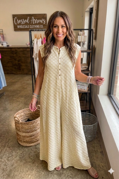 Sleeveless Wide Leg Textured Jumpsuit