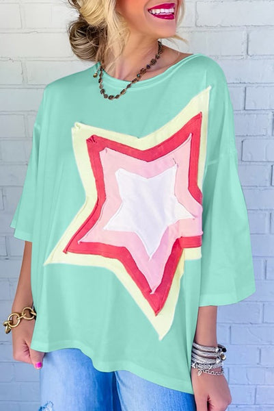 Star Patched Half Sleeve Oversized Tee