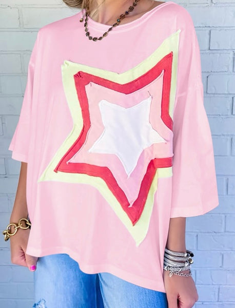 Star Patched Half Sleeve Oversized Tee